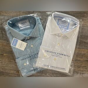 NWT 2 Charles Tyrwhitt Men's Denim White Button Down Shirts 16/33 in. Slim Fit